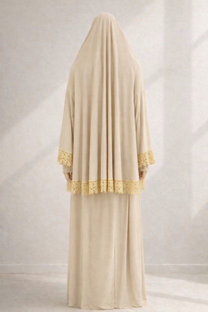 Zweiteilige Gebetskleidung mit Spitze - Beige