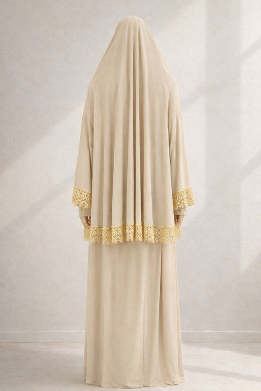 Zweiteilige Gebetskleidung mit Spitze - Beige