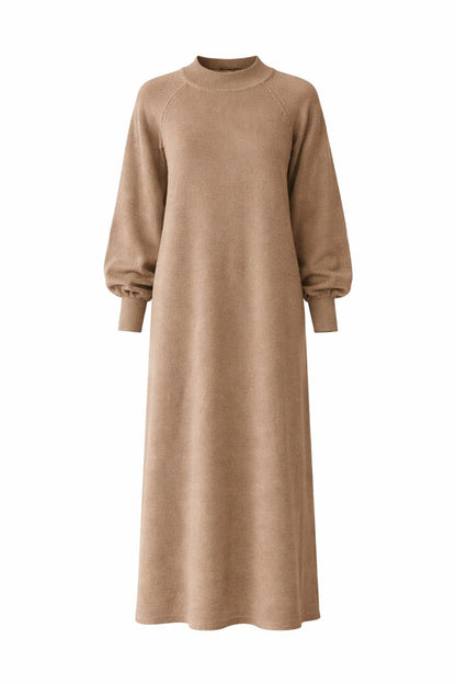 Strickkleid mit Ballonärmel - Nerzbraun