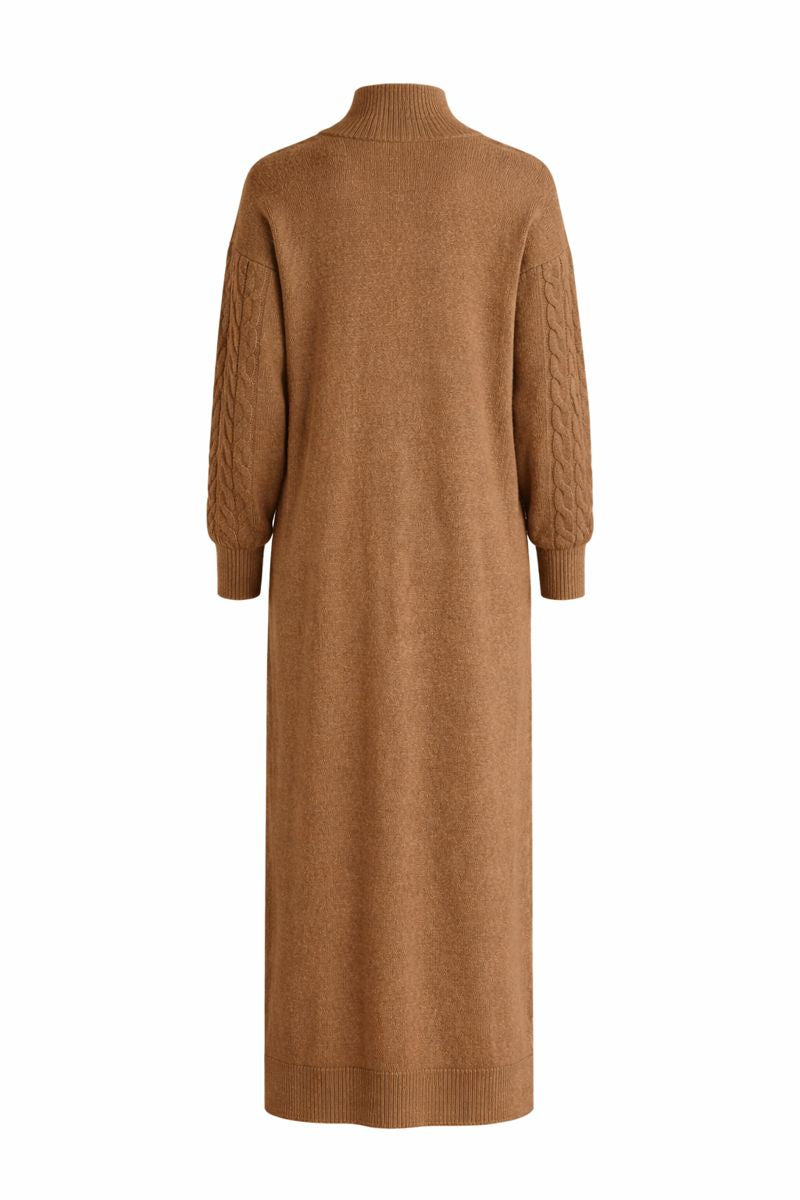 Strickkleid mit Zopfmuster - Nerzbraun