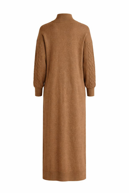 Strickkleid mit Zopfmuster - Nerzbraun