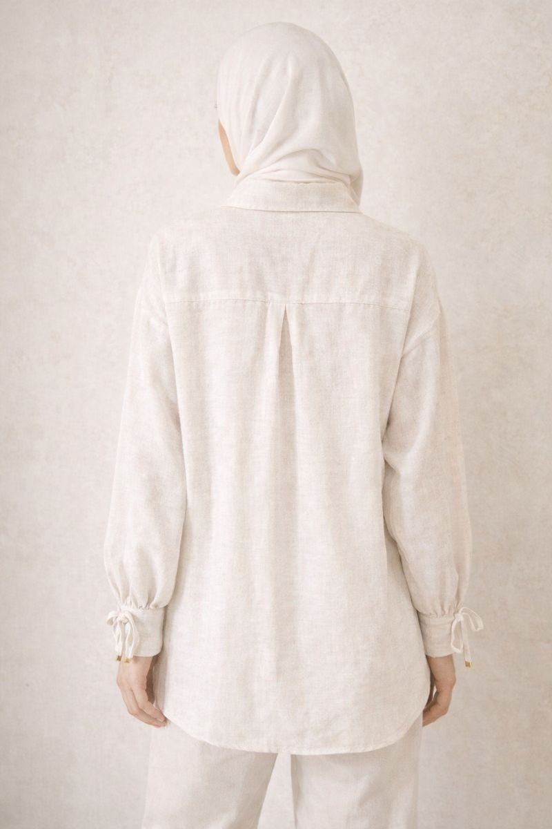 Bluse mit Tie-Front und Ärmelschleife - Weiß