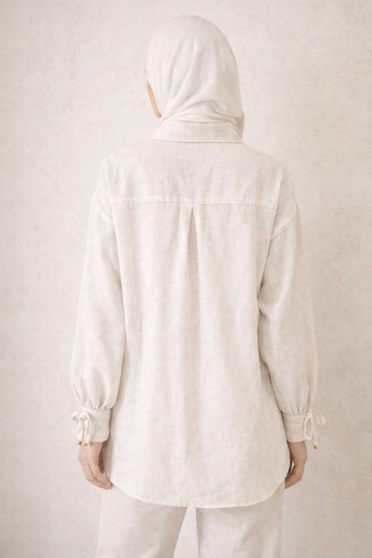 Bluse mit Tie-Front und Ärmelschleife - Weiß