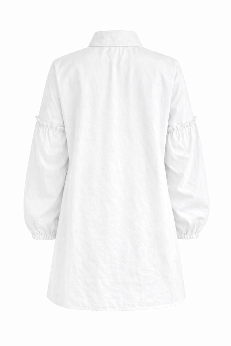 Plissee-Bluse mit Blumenstickerei - Weiß