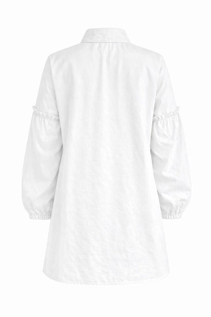 Plissee-Bluse mit Blumenstickerei - Weiß