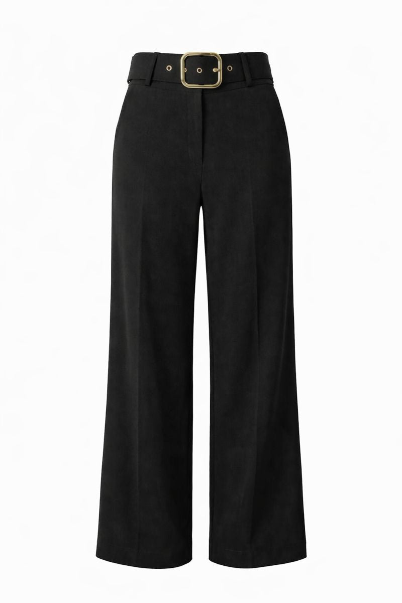 High-Waist Falthose mit Gürtel - Schwarz