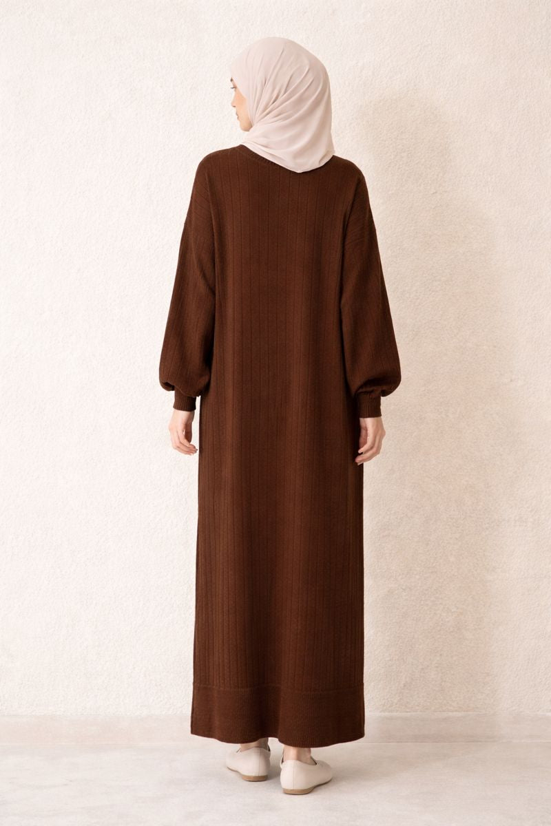 Strickkleid mit Streifen - Dunkelbraun