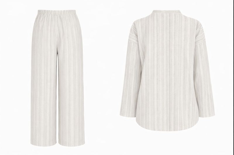 Zweiteiliges Kimonoset mit Tie-Front-Top - Beige