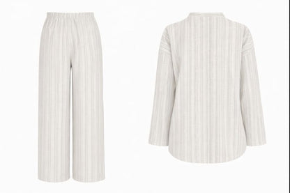 Zweiteiliges Kimonoset mit Tie-Front-Top - Beige