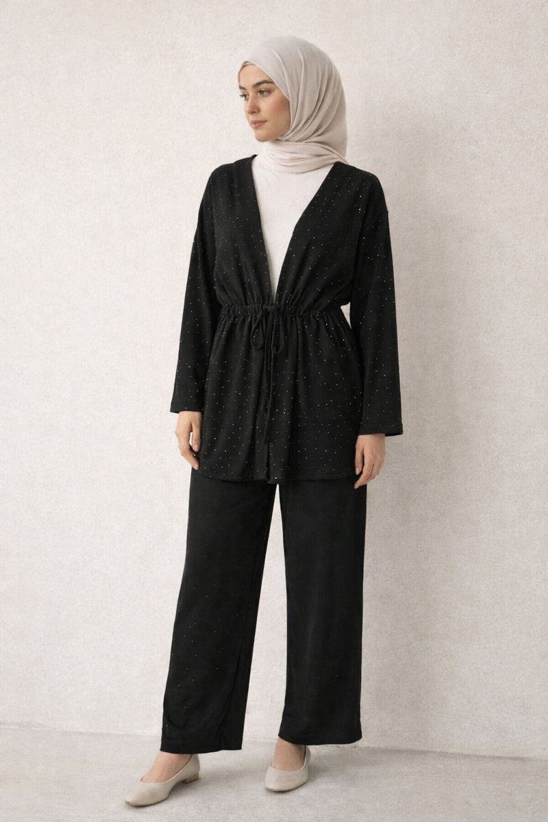 Zweiteiliges Set mit Glitzersteinen - Schwarz