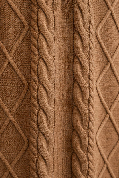 Strickkleid mit Zopfmuster - Nerzbraun