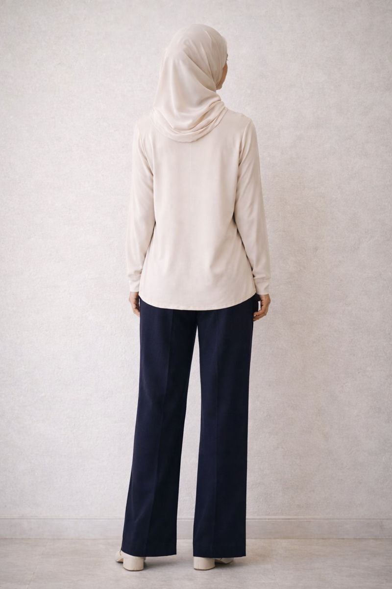 High-Waist Falthose mit Gürtel - Marineblau